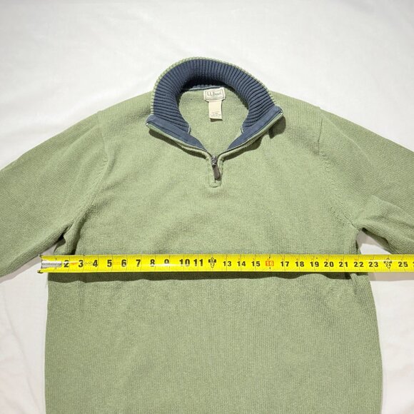 LL Bean Men's 1/4 Zip Sweater XL Green 100% Cotton - Picture 5 of 7